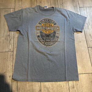 Harley Davidson Men's Grey and Blue T-shirt
